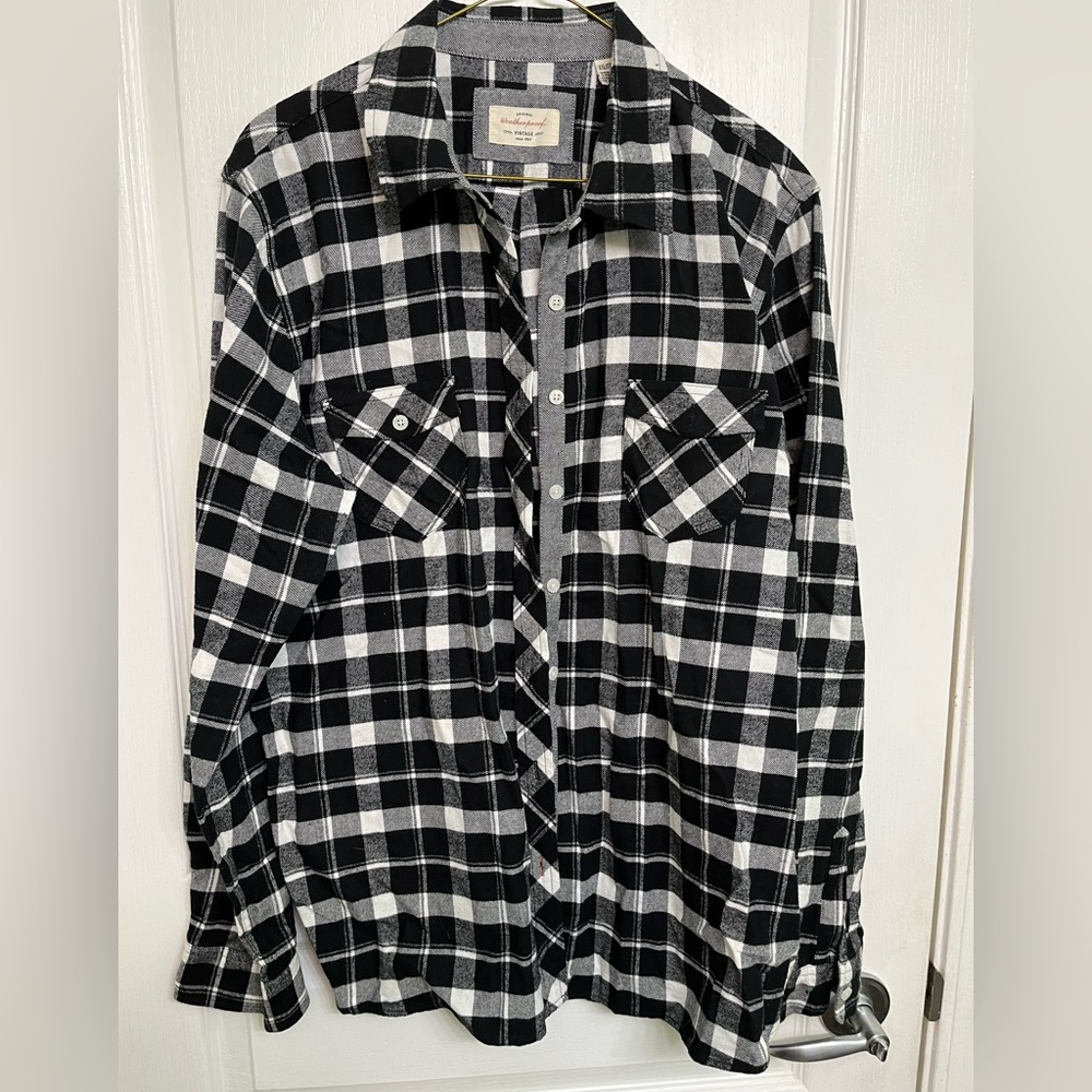 Original Weatherproof Vintage Men’s Black/White Plaid 100% Cotton Shirt Size XXL